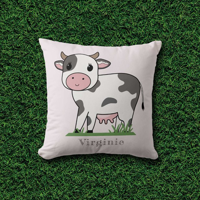 Roze Pillow met een Cute Koe Kussen (Pink Pillow with a Cute Cow)