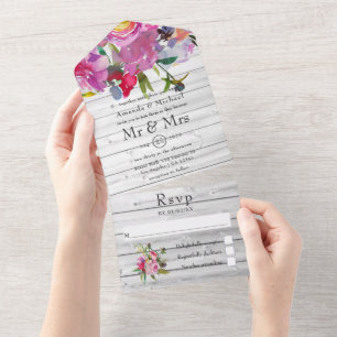  roze pinda ' s - bijtende Floral - bruiloft All In One Uitnodiging