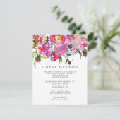  roze pinda's bruiloft gastgegevens informatiekaartje (Staand voorkant)