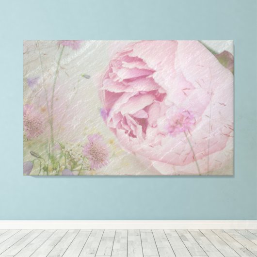 Roze pinda's en wilde bloemen canvas afdruk (Insitu (Houten vloer))