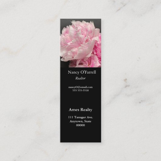 Roze pinda's met bladwijzer tekstruimte mini visitekaartje (Voorkant)