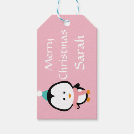 Roze Pinguïn gepersonaliseerd Cadeaulabel