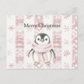 Roze Pinguïn Sneeuwvlokken Kerstmis Briefkaart (Voorkant)