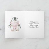 Roze Pinguïn Sneeuwvlokken Kerstmis Kaart (Binnen)