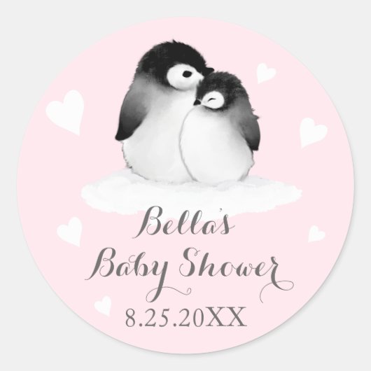 Roze Pinguïns Baby shower Stickers (Voorkant)