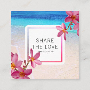 Roze pink Plumeria Beach Reference Client Card Vierkante Visitekaartje
