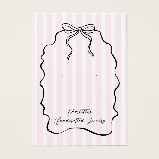 Roze Pinstripe Lint Oorbel Sieraden Display Kaart (Voorkant)