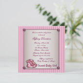 Roze Pinstripe Roze Booties Baby Meisje Kaart (Staand voorkant)
