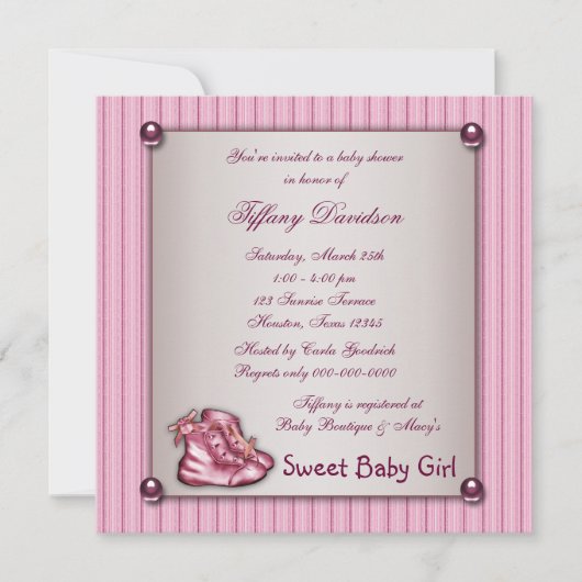 Roze Pinstripe Roze Booties Baby Meisje Kaart (Voorkant)
