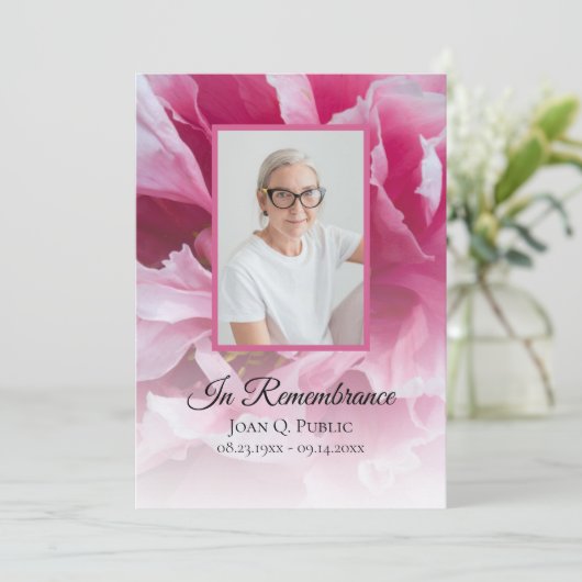 Roze Pioen Bloem Begrafenis Service Programma (Staand voorkant)