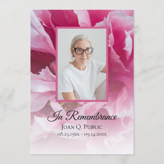 Roze Pioen Bloem Begrafenis Service Programma (Voorkant)