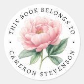 Roze pioen bloem bibliotheek boek label (Voorkant)