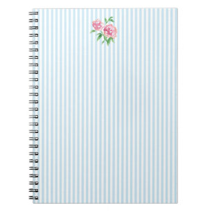 Roze Pioen Bloem Blauw Streep Preppy Notitieboek
