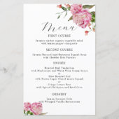 Roze Pioen Bloem Bruiloft Diner Menu (Voorkant)