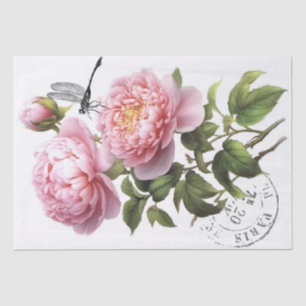 Roze Pioen Bloem Dragonfly Franse Postmark Craft Tissuepapier