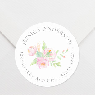 Roze Pioen Bloem Retouradres Ronde Sticker