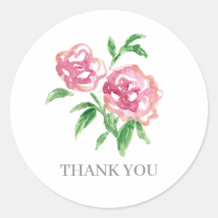Roze Pioen Bloem Schilderij Bedankt Ronde Sticker