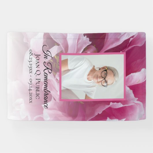 Roze Pioen Bloem Viering van het Leven Begrafenis Spandoek (Horizontaal)