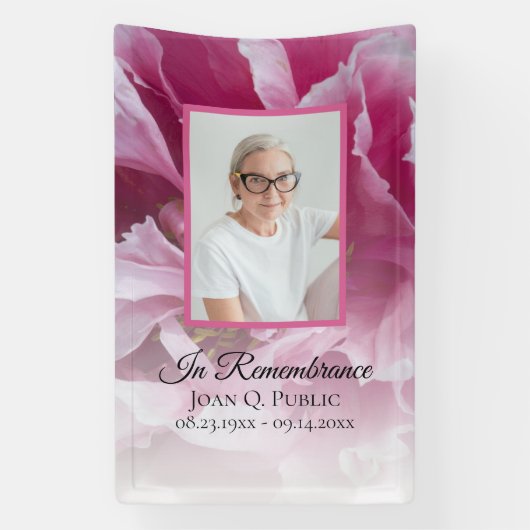 Roze Pioen Bloem Viering van het Leven Begrafenis Spandoek (Verticaal)