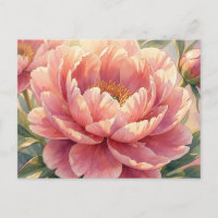 Roze Pioen Bloem Vintage Waterverf Botanisch