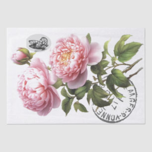 Roze Pioen Bloem Vlinder Frans Postmark Craft Tissuepapier