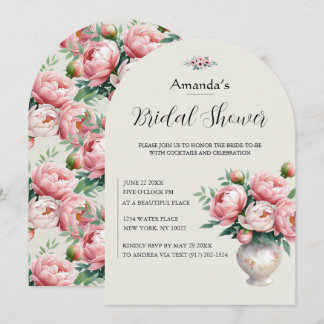 Roze Pioen Bloemboog Bruidsfeest Kaart