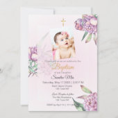 Roze Pioen Bloemen Baptisme Uitnodiging (Voorkant)
