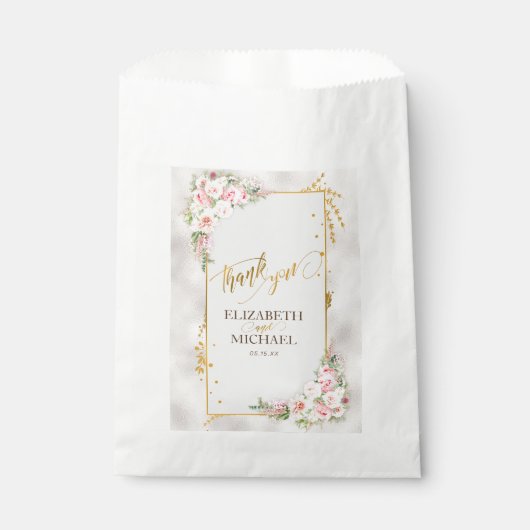 Roze Pioen Bloemen Goud Script & Lijst Bruiloft Bedankzakje (Voorkant)