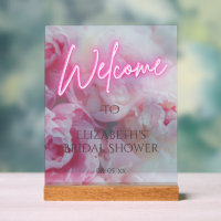 Roze Pioen Bloemen Neon Gloed Welkom Bruidsfeest