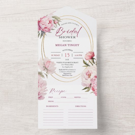 Roze Pioen Bloemen Recept Vrijgezellenfeest All In One Uitnodiging (Binnen)