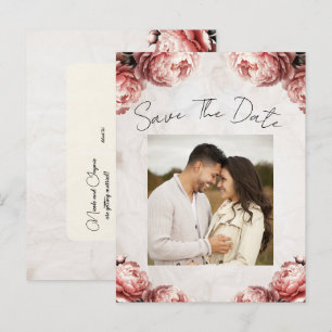 Roze Pioen Bloemen Vintage Bewaar de Datum Aankondigingskaart