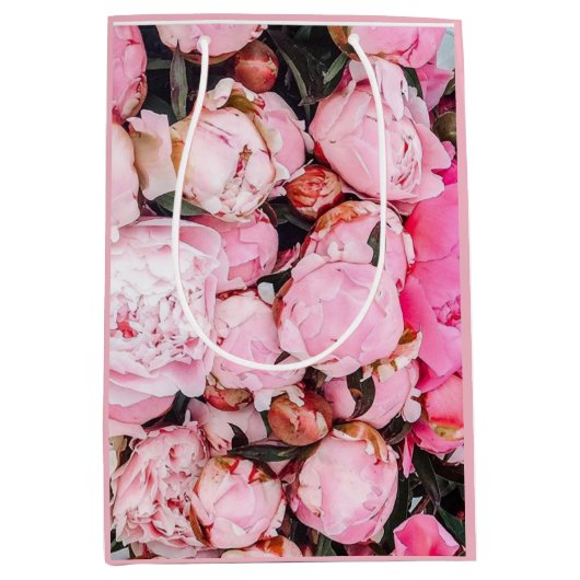 Roze Pioen Bloemendesign Midden Geschenkentas Medium Cadeauzakje (Voorkant)
