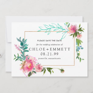 Roze Pioen Bloemige Save the Date Uitnodiging