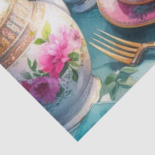 Roze Pioen Bloemige Theetijd Tissuepapier (Detail)