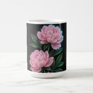 Roze Pioen Bloemige Zwarte Koffiemok Vintage