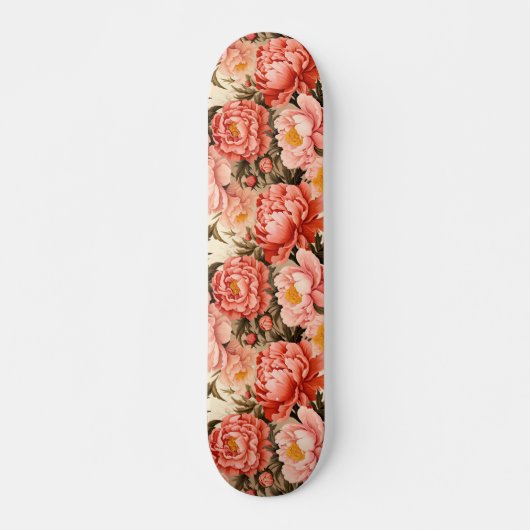 roze pioen  bloemmotief skateboard (Voorkant)