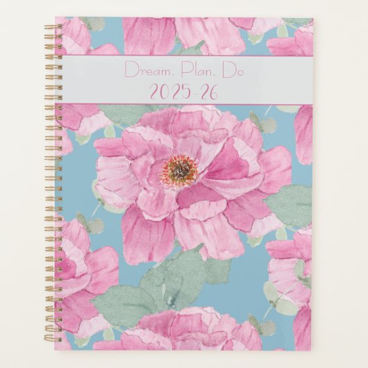 Roze Pioen Bloempatroon Planner (Voorkant)