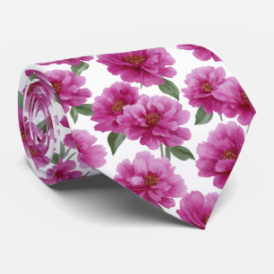 Roze Pioen Bloempatroon Stropdas