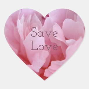 Roze Pioen Bloesem.text. Hart Sticker