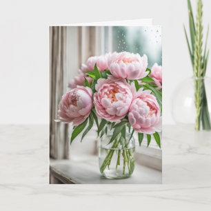 Roze Pioen Boeket voor Denken aan U Kaart