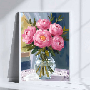 Roze Pioen Boeket Waterverf Bloemschilderij Poster