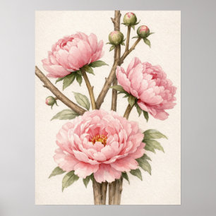 Roze Pioen Botanisch Poster
