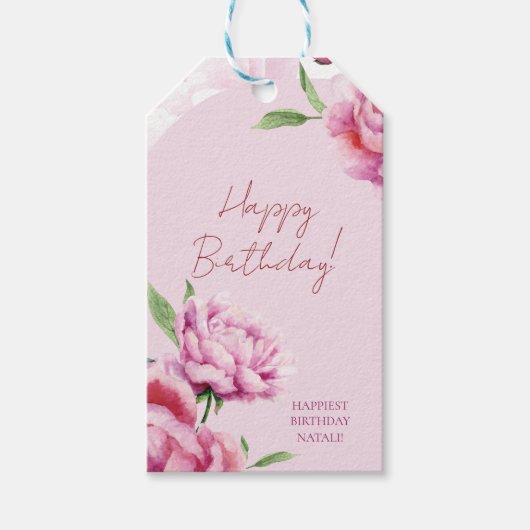 Roze Pioen Cadeaulabel (Voorkant)