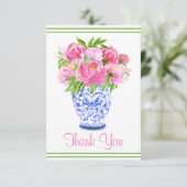 Roze Pioen Chinees Vaas Rand Bedankkaart (Staand voorkant)