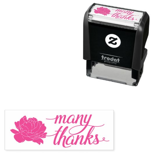 Roze Pioen Dank u zelf-inkt stempel (In situ)