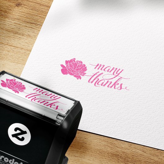 Roze Pioen Dank u zelf-inkt stempel