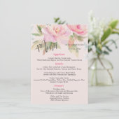 Roze pioen Elegant Waterverf Bruiloftsmenu Menu (Staand voorkant)