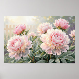 Roze Pioen Fijne Kunstprint – Elegante Bloemenschi Poster