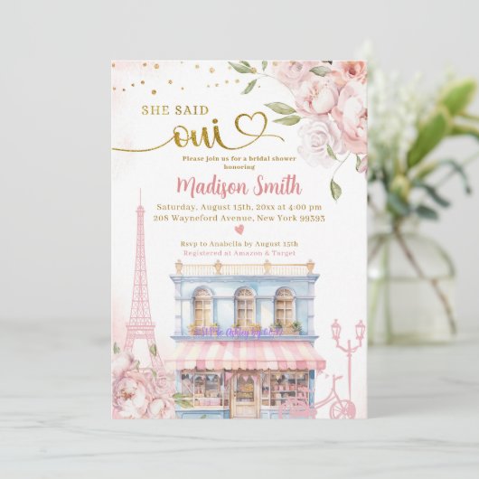 Roze Pioen Franse Café Bruidsmeisjesfeest Kaart (Staand voorkant)