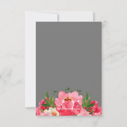 Roze Pioen Grijs Bruiloftsontbijt  Bedankkaart (Achterkant)